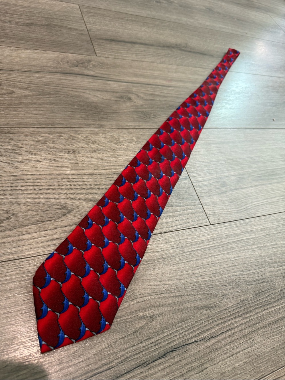 The Nature Conservancy Red/Blue Swordfish Animal Print Logo Men's Pointed Tie